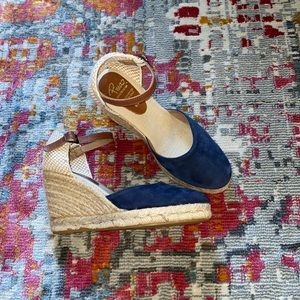 Designer Pinaz Blue Suede Espadrille Wedges Women's Size 37